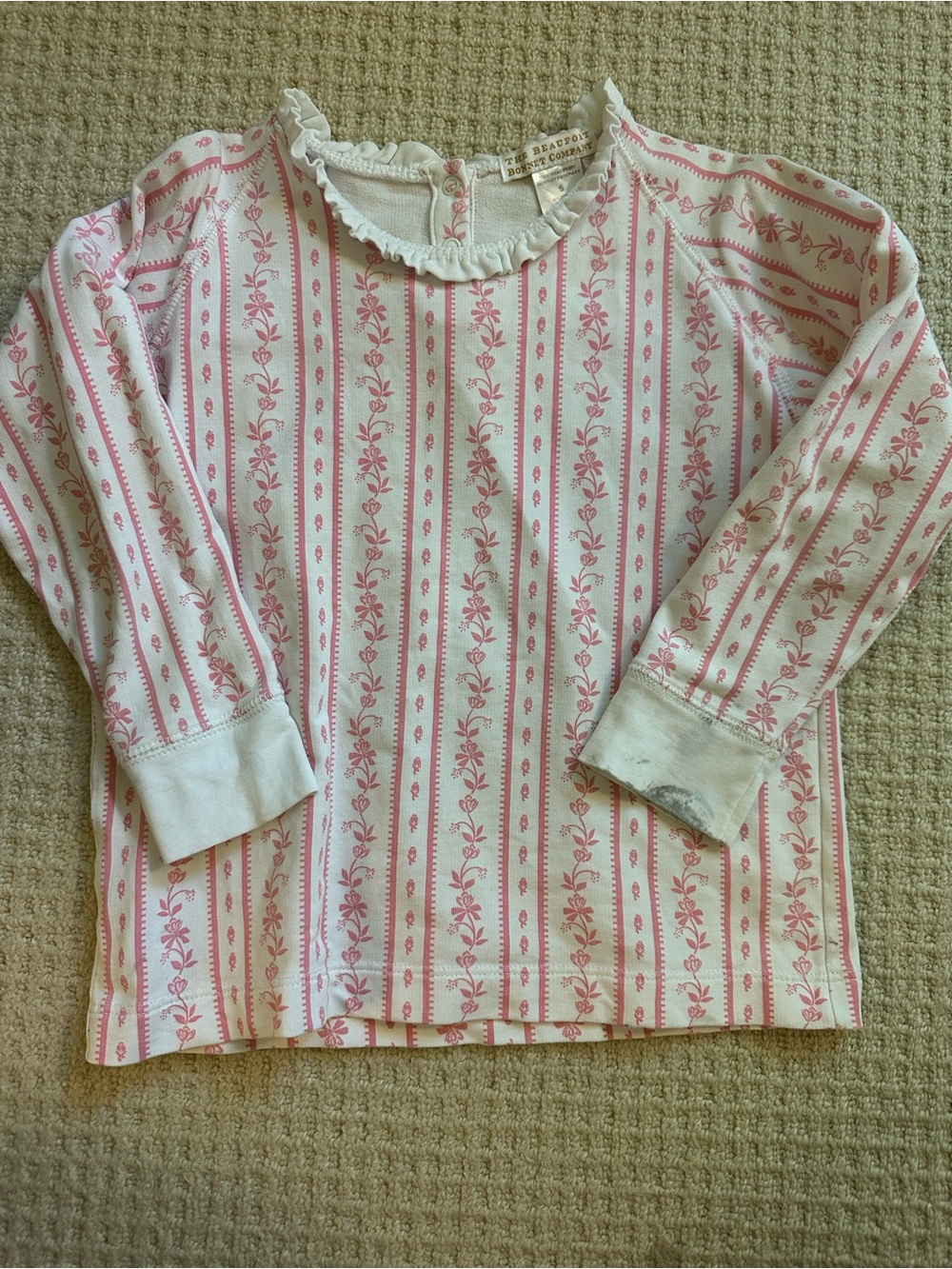 The Beaufort Bonnet Company Pink and White Floral Stripe Long Sleeve Top
